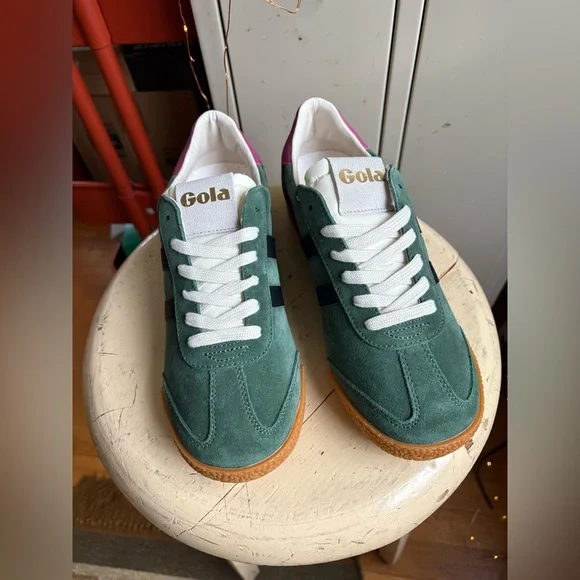 Gola Women's Elan Leather Sneaker Evergreen/Black/Fuchsia - Picture 6 of 16